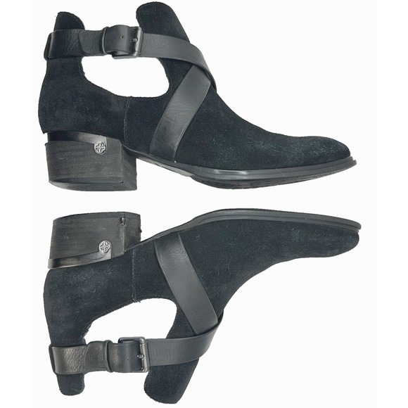 ISOLA DAVAN Ankle Boots Womens 7.5  Black Cutout Buckle Suede Leather Booties - Picture 2 of 9